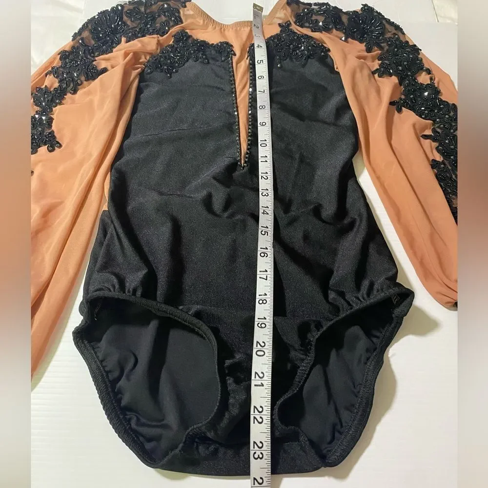 Reverence Solo Dance Costume Illusion Black Rhinestone contemporary lyrical XSA